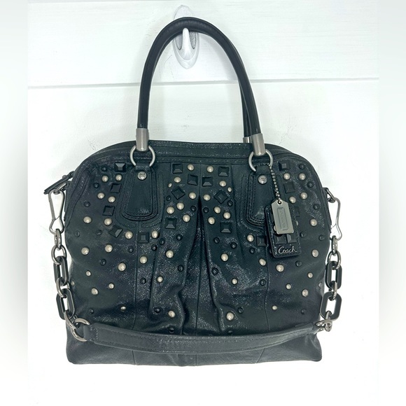 Coach Handbags - Coach Kristin Studded Black Leather Gunmetal Pleated‎ Satchel Dual Straps 15360